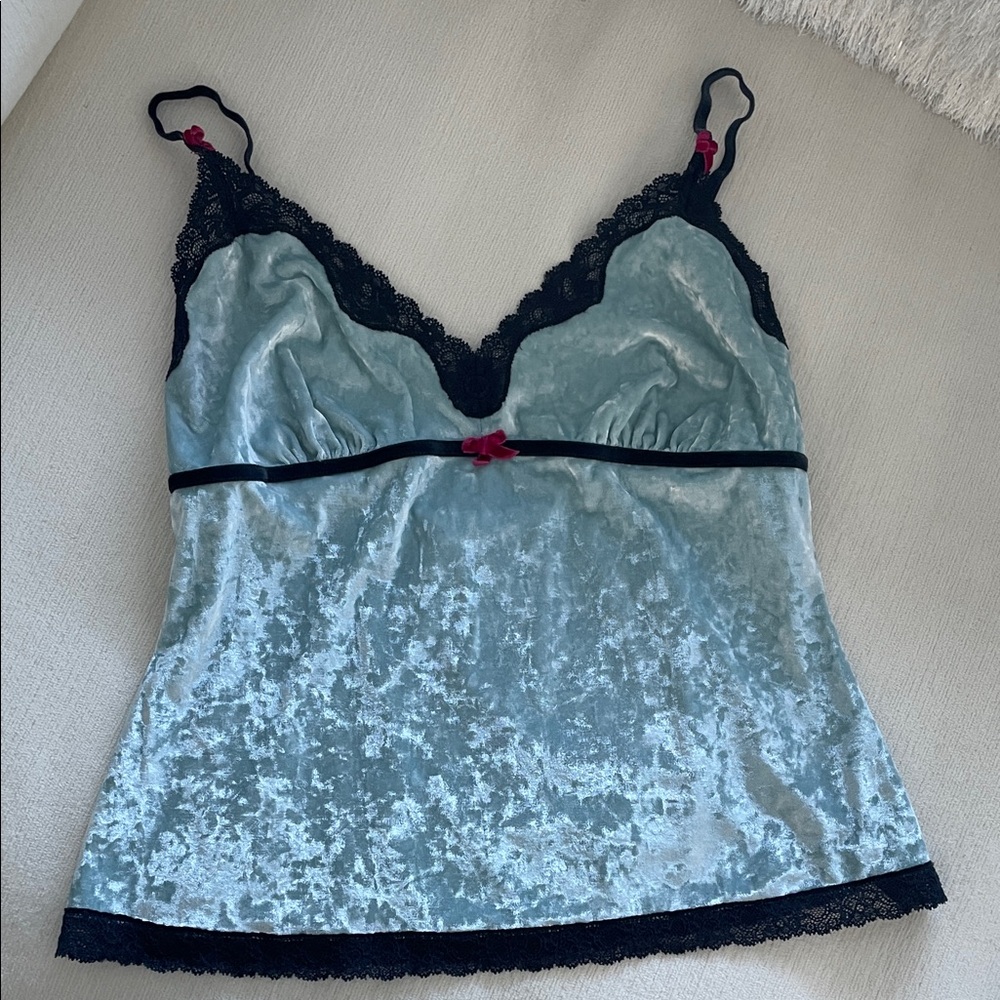 Victoria's Secret Light Blue Velvet Cami with Black Lace
